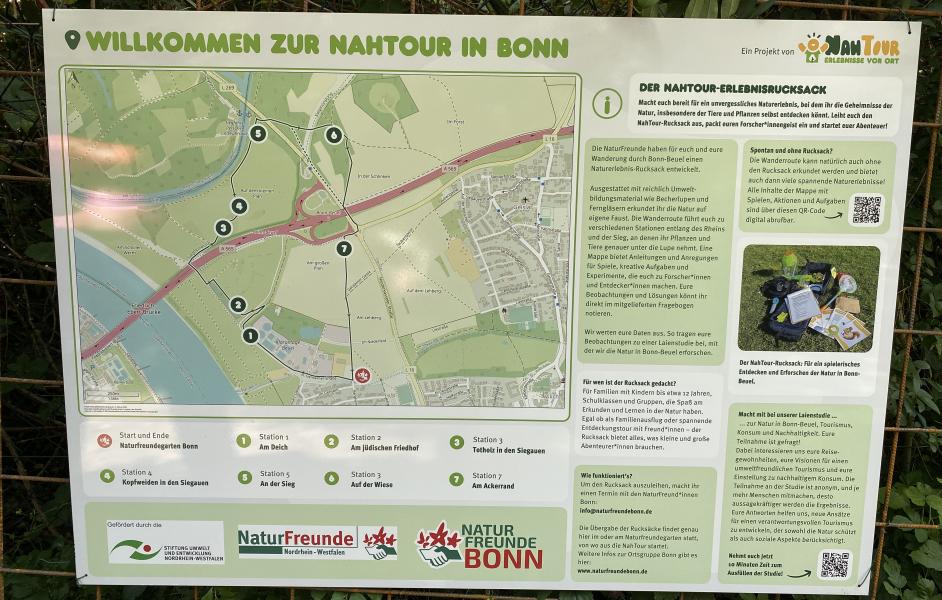 Die Infotafel mit Wanderkarte und Infos rund um die NahTour in Bonn